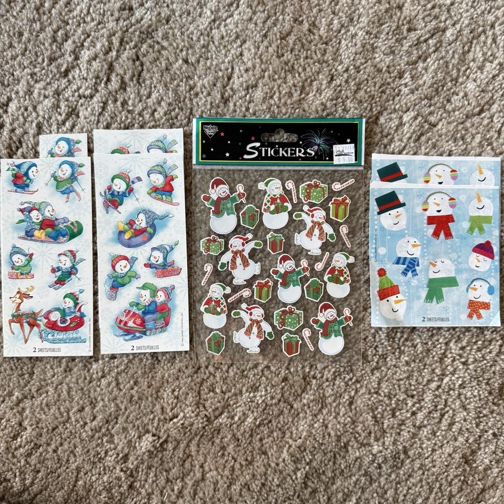 Vintage Hallmark Stickeroni Christmas Snowman Lot Nicole Glitter Craft Sheets